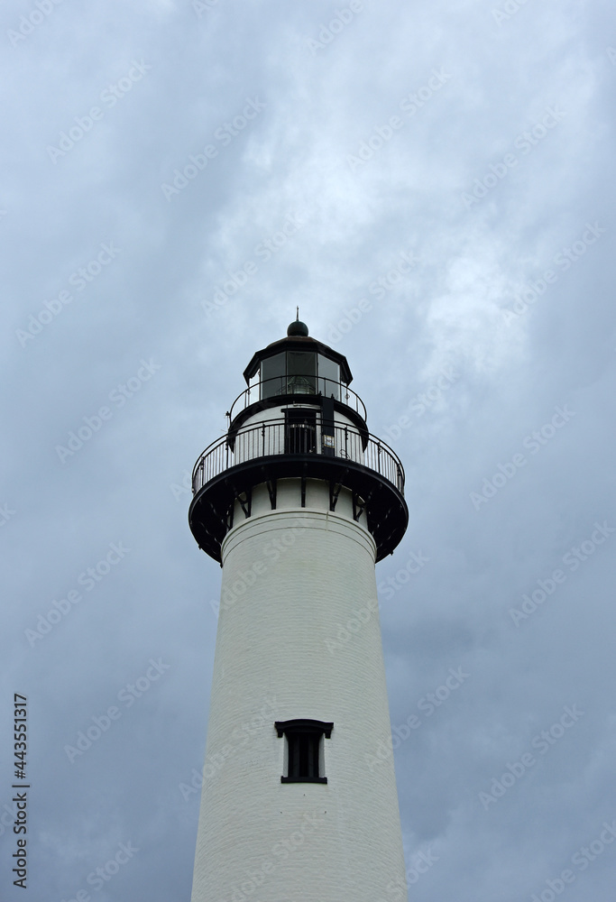 the  top of picturesque st. simons lighthouse on a stormy day  on st. simons island in southern georgia