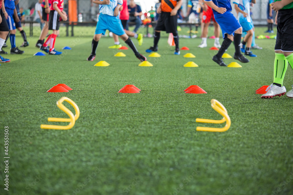 Children jump skill in Soccer academy Children jump skill in Soccer academy