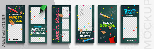 Back to school Stories editable template for social media. Photo overlay with a school theme. Streaming.