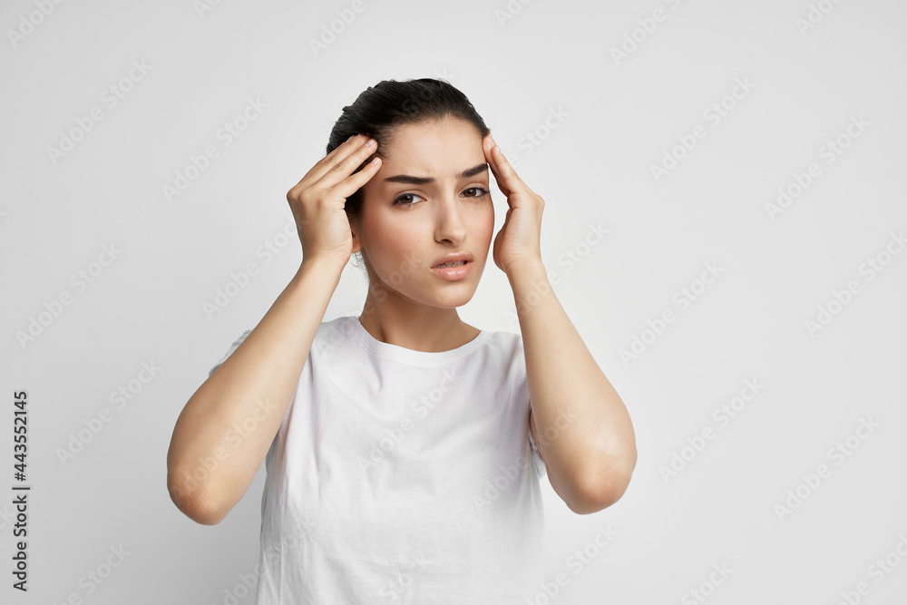 woman with headache health problems isolated background depression migraine woman with headache health problems isolated background depression migraine