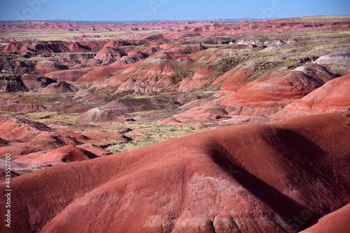 colorful badland hills in thel painted desert in late afternoon, petrified forest national park, near holbrook,  arizona