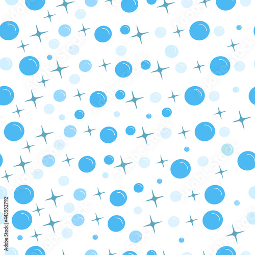 Blue bubble and shine seamless pattern on white background