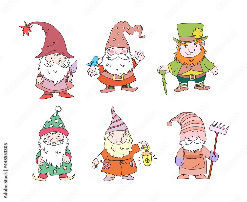 Cute gnome characters. Funny festive fabulous elderly man with gray haired beard. Christmas gnomes, leprechauns for patrick day Cute gnome characters. Funny festive fabulous elderly man with gray haired beard. Christmas gnomes, leprechauns for patrick day