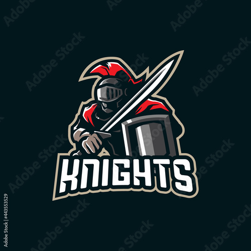Knight mascot logo design vector with modern illustration concept style for badge, emblem and t shirt printing. Knight illustration with sword in hand.