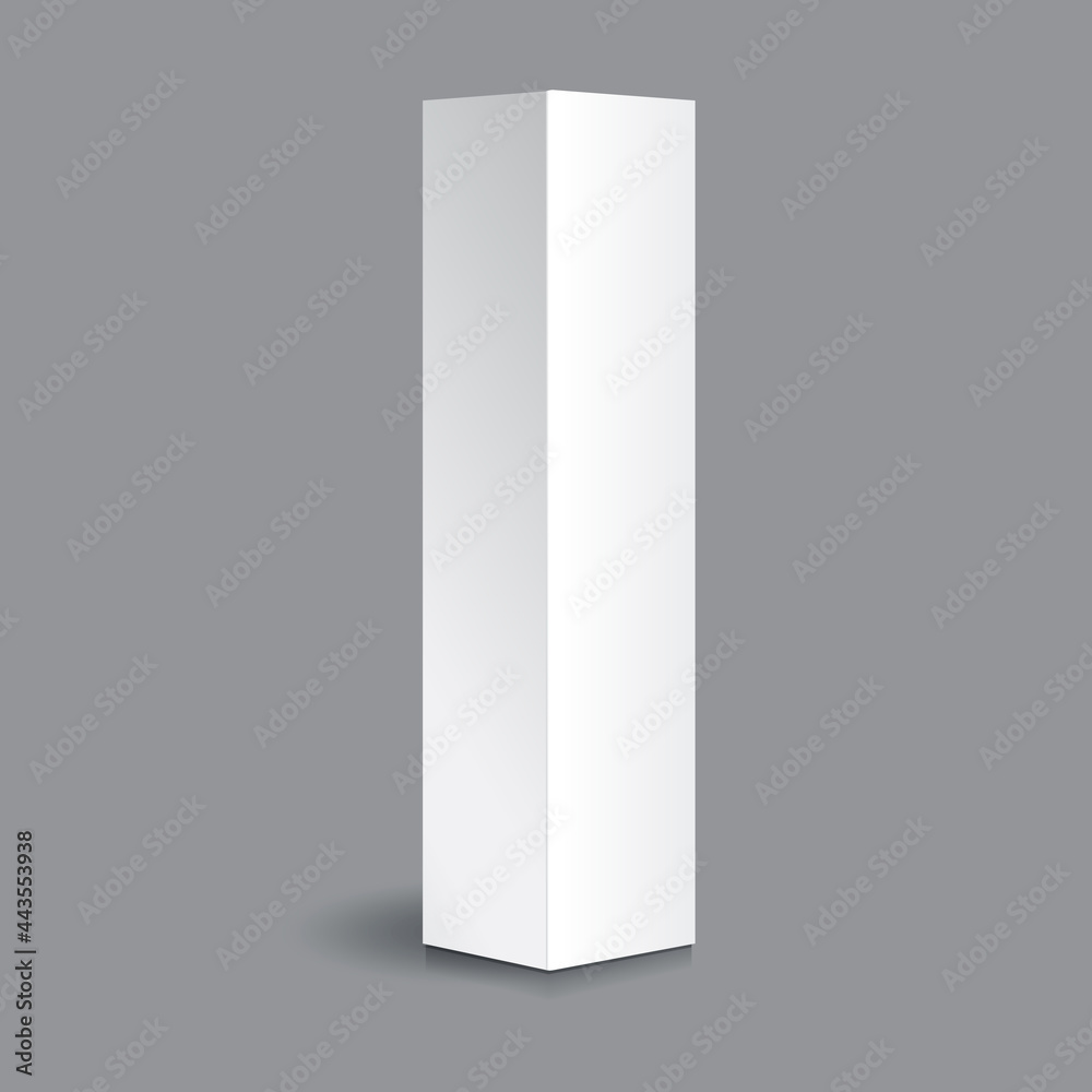 Blank white paper or cardboard rectangle tall box mockup template. Isolated on gray background with shadow. Blank white paper or cardboard rectangle tall box mockup template. Isolated on gray background with shadow.