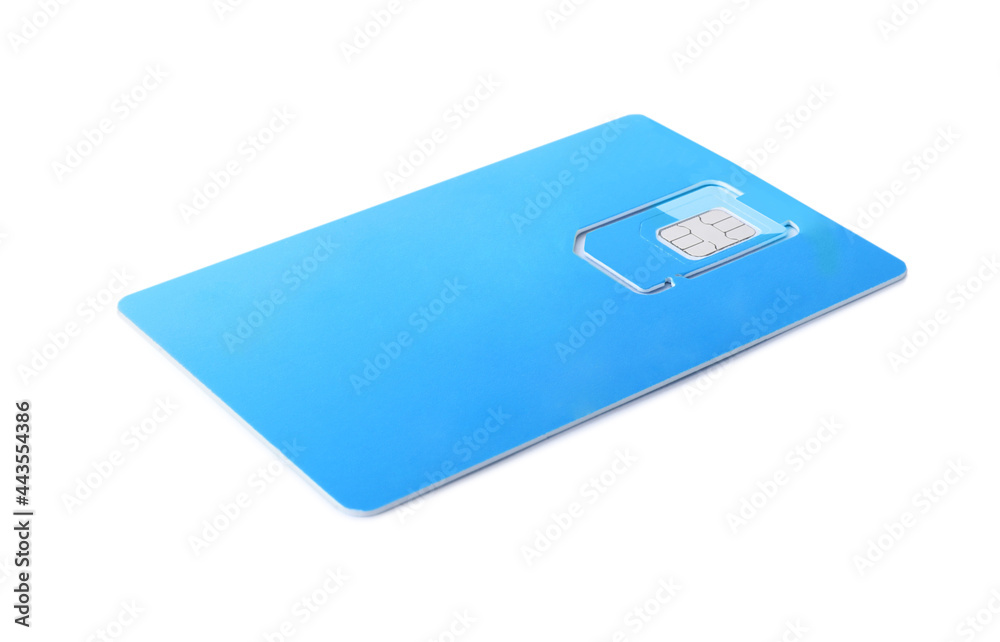 Light blue SIM card isolated on white Light blue SIM card isolated on white