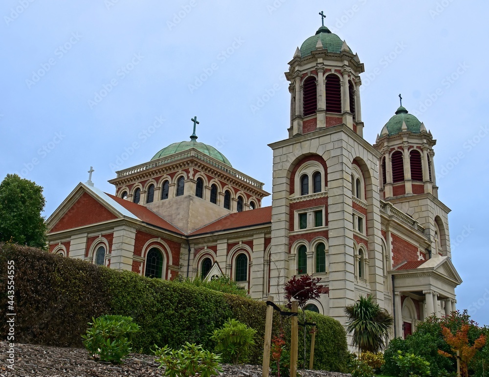 the striking architecture of the sacred heart basilica catholic church in timaru on the south island of new zealand