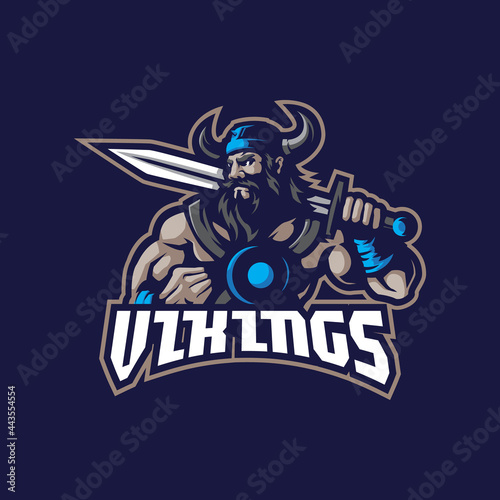 Viking mascot logo design vector with modern illustration concept style for badge; emblem and t shirt printing. Viking illustration for sport team.