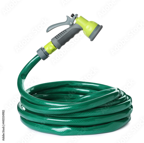 Watering hose with sprinkler isolated on white