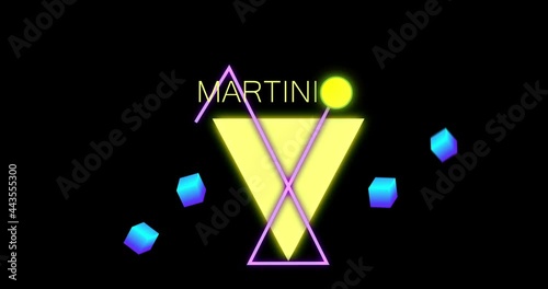 minimal color martini cocktail logo made of geometric shapes