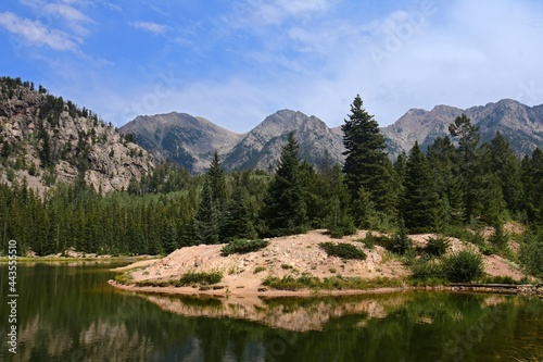panoramic view of potato lake and the west needle mountains on  a sunny day in summer in the san juan national forest near durango, colorado photo