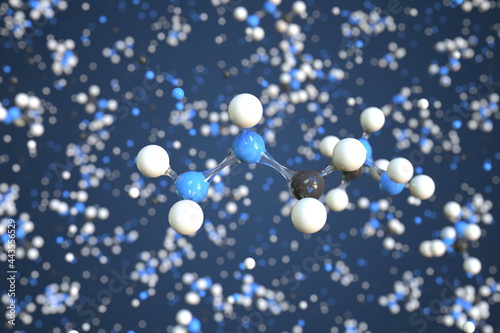 Methylhydrazine molecule made with balls, conceptual molecular model. Chemical 3d rendering © Alexey Novikov