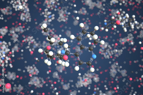Cinchonine molecule made with balls, conceptual molecular model. Chemical 3d rendering