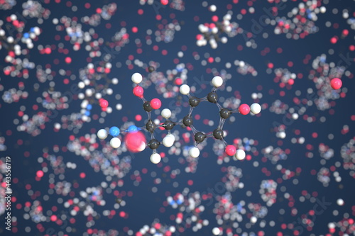 Molecule of Carbidopa. Molecular model, conceptual 3d rendering