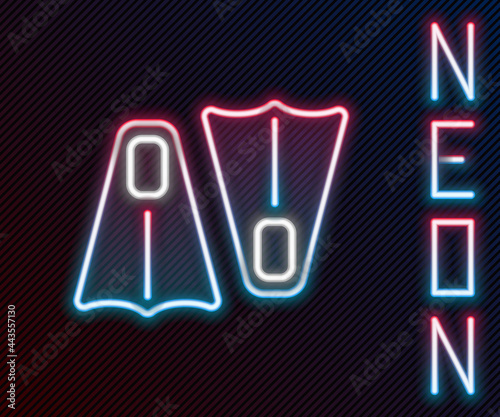 Glowing neon line Rubber flippers for swimming icon isolated on black background. Diving equipment. Extreme sport. Sport equipment. Colorful outline concept. Vector