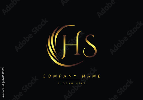 alphabet letters HS monogram logo, gold color elegant classical