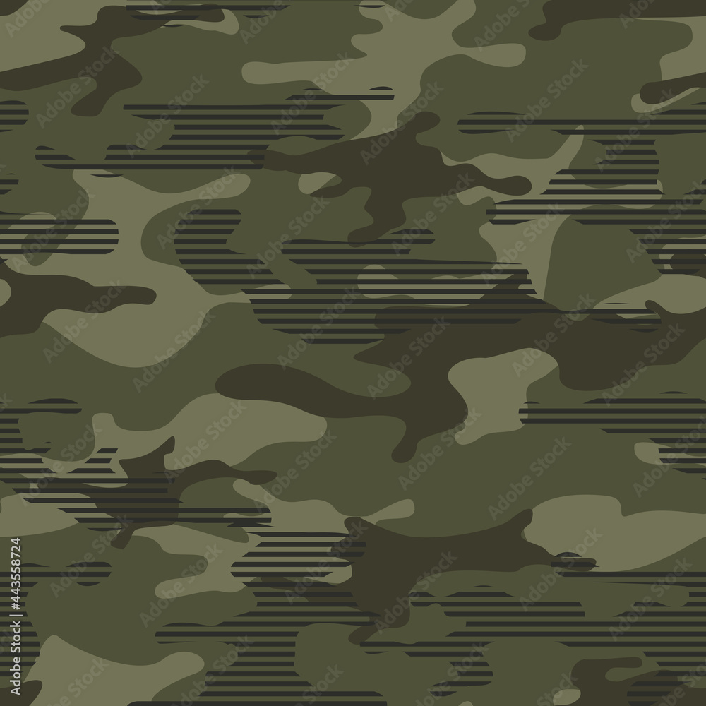 Camouflage seamless pattern modern. Abstract camo from spots and lines. Military texture. Endless ornament for fabric and clothing. Vector illustration