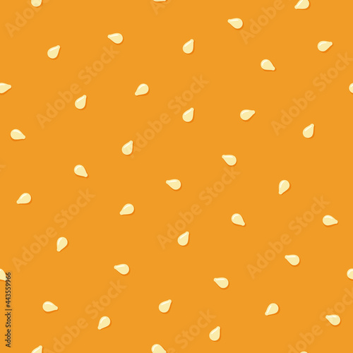 White sesame seeds on a bun. Seamless pattern. Top burger with sesame seeds. Vector illustration on color background.