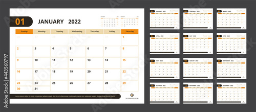 2022 calendar planner set for template corporate design week start on Sunday.