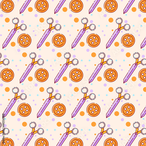 Pattern world needlework day.Sewing.Vector illustration of sewing stuff.Scissors,buttons.