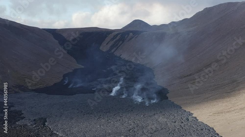 Black earth surface from volcanic basalt rock in Natthagi valley, Iceland photo