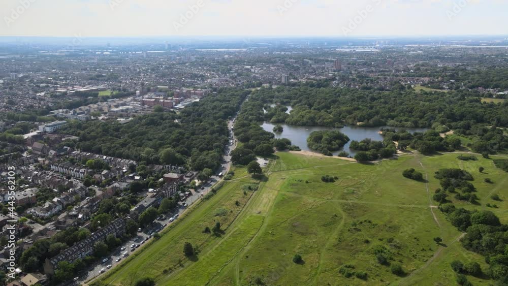 Hollow ponds and Leyton Flats East london Aerial footage 4k.
