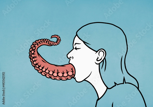 Woman swallowing octopus
 photo