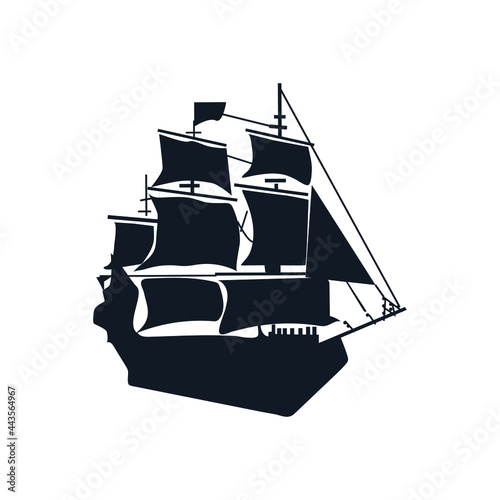 Silhouette of a Pirate Ship - stock illustration
