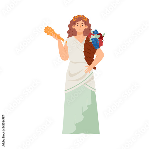 Greek goddess of fertility and harvest Demeter flat vector illustration isolated.
