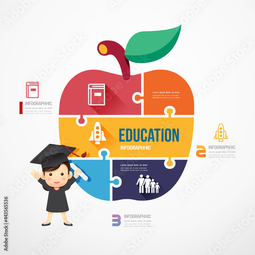 Education Apple shape jigsaw banner. Concept Design infographic Template vector illustration