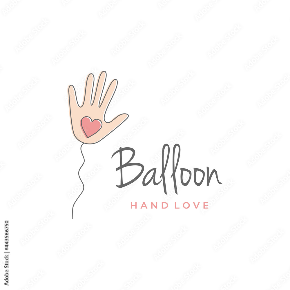 balloon hand with heart, hand shaped balloon logo design vector illustration balloon hand with heart, hand shaped balloon logo design vector illustration
