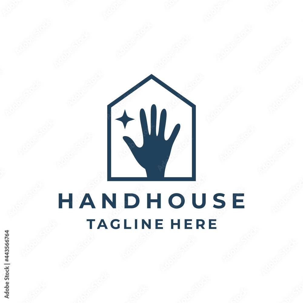 Fototapeta premium Hand and home concept, construction logo template, house and hand Logo design vector illustration