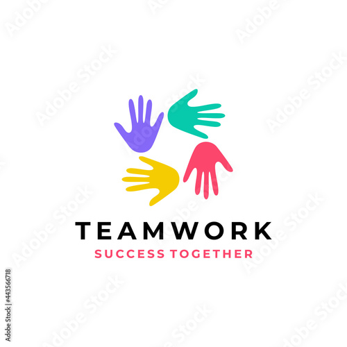 Hand diversity team community logo design vector illustration © Weasley99