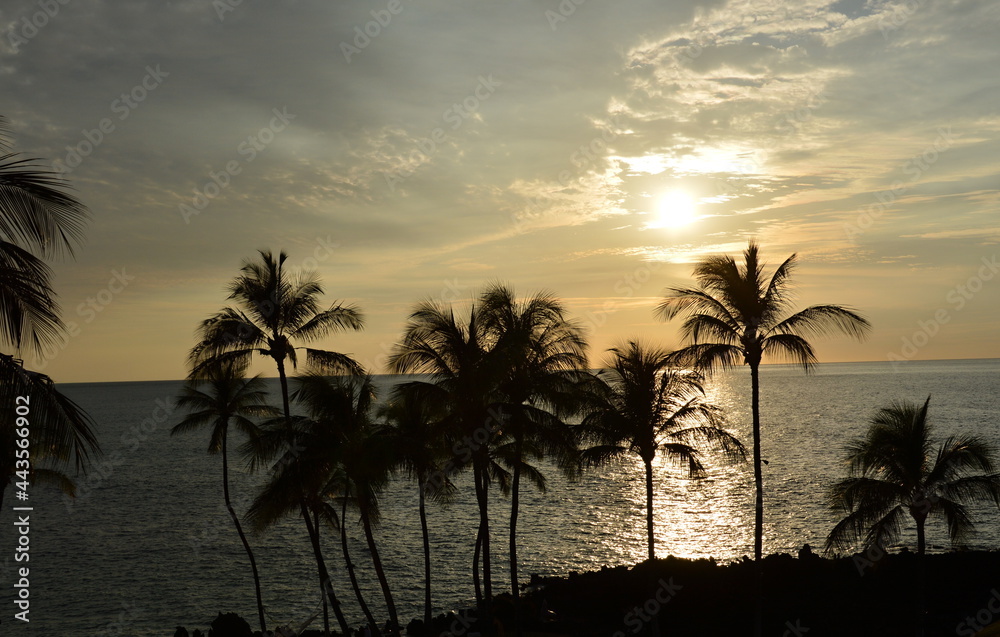 Sonnenuntergang über dem Pazifik auf der Insel Big Island, Waikoloa, Hawaii