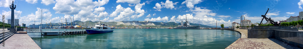 Panorama of the port in Novorossiysk, Russia. 