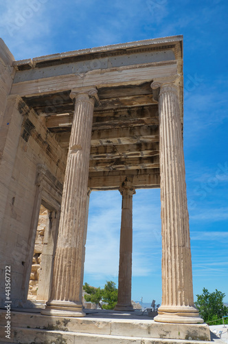 Erechtheion is an ancient temple on the north side of the Acropolis in Athens. There are the statues of the Caryatids. The temple is dedicated to Athena and Poseidon.