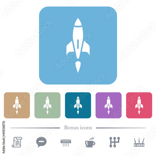 Rocket flat icons on color rounded square backgrounds