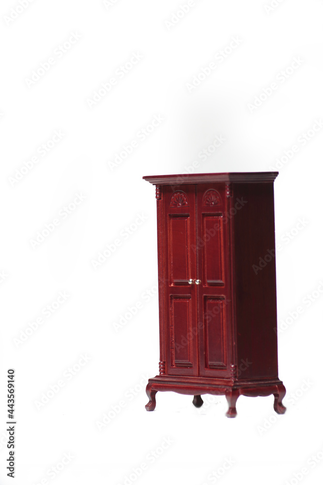doll house interior - brown wardrobe isolated on white background
