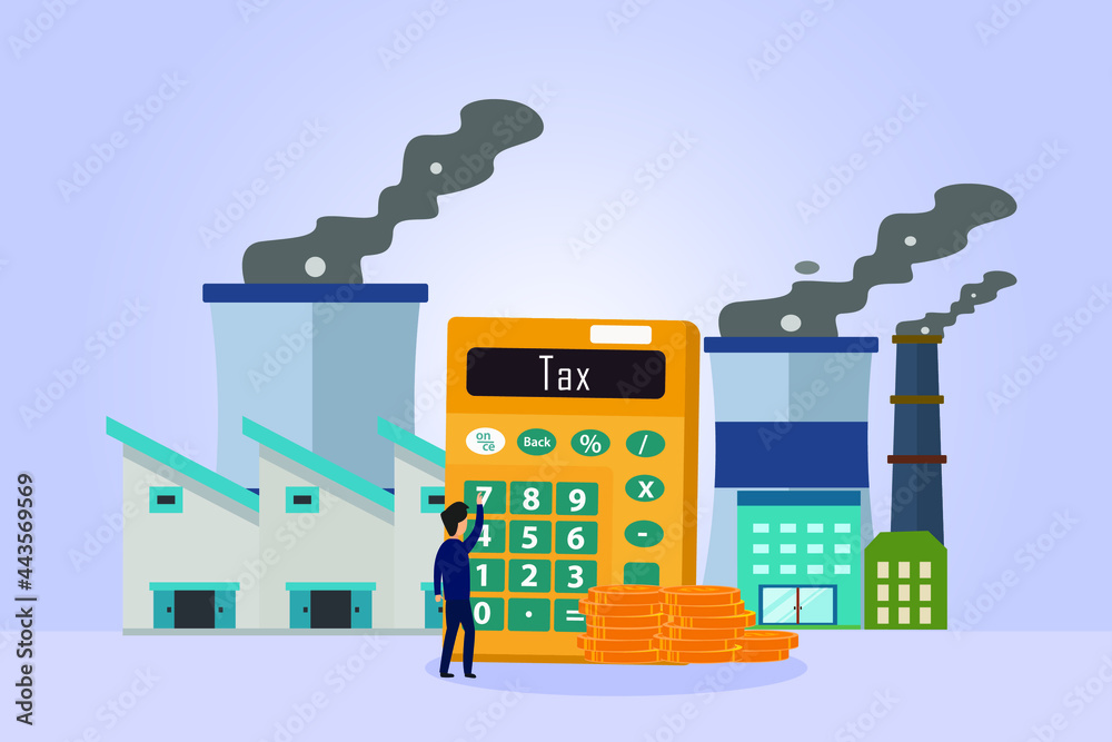 Carbon tax vector concepts. Businessman counting industrial carbon tax with calculator