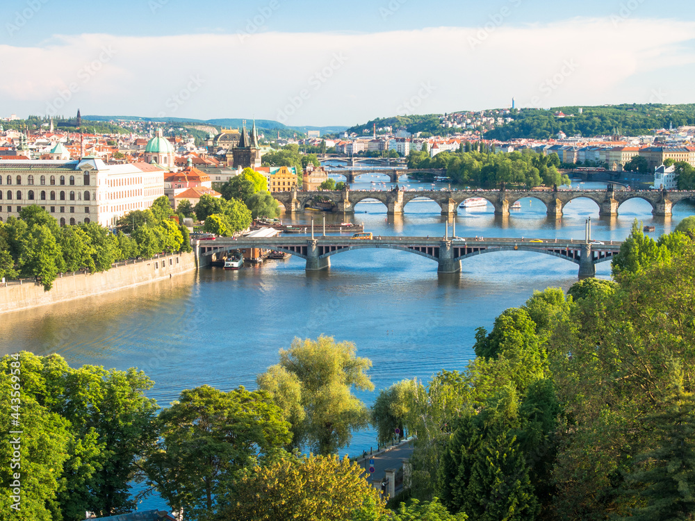 view over bridges over vltava river, prague, czech republic