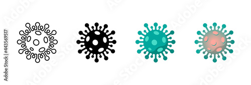 Coronavirus black, green and gradient icon set. 2019-nCoV novel corona virus outbreak linear and colored sign. Respiratory infection disease and covid-19 flu epidemic vector eps emblem collection
