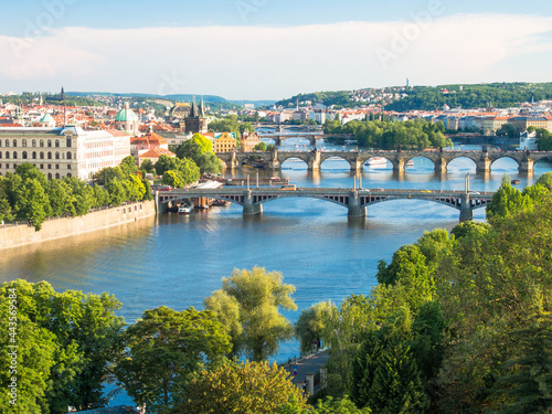 view over bridges over vltava river, prague, czech republic