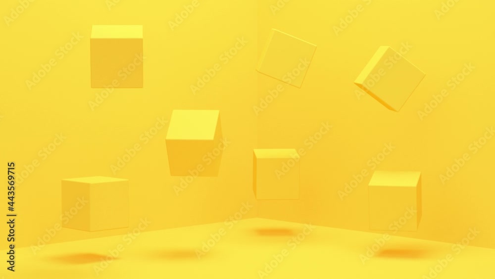 3D Cube levitates in the corner of the Yellow Room. Minimal modern motion design. Abstract animation 3D Cube levitates in the corner of the Yellow Room. Minimal modern motion design. Abstract animation