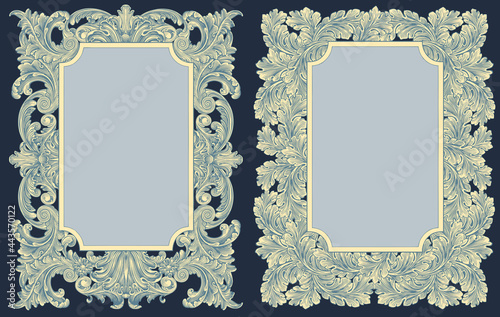 Vintage decorative ornamental frames. Design set. Editable hand drawn illustration. Vector engraving. Isolated on dark background. 8 EPS