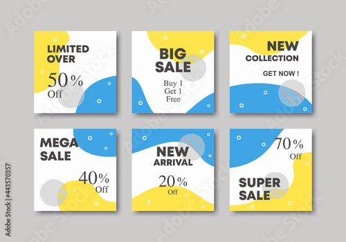 Set of editable minimal square banner template. Slides puzzle abstract unique sale and discount promo. Suitable for social media post and web internet ads. Vector illustration photo