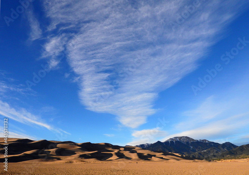 panoramic view of  mount herard in the sangre de cristo mountain range, and  great sand dunes national park, near alamosa, colorado photo