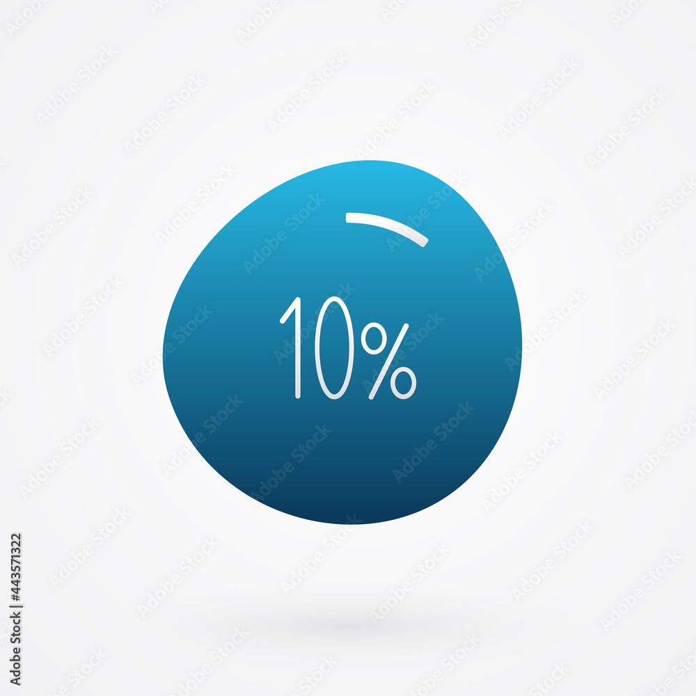 10 percent isolated pie chart. Vector infographic gradient icon. Sign for business, finance, web design, download, progress 10 percent isolated pie chart. Vector infographic gradient icon. Sign for business, finance, web design, download, progress