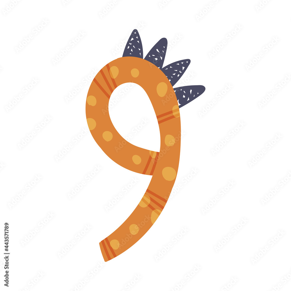 Dinosaur Number or Numeral Nine with Spikes Isolated on White Background Vector Illustration Dinosaur Number or Numeral Nine with Spikes Isolated on White Background Vector Illustration