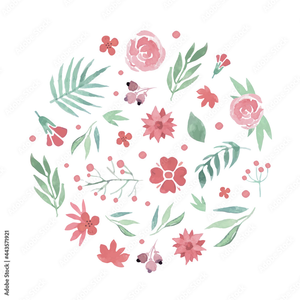 Floral Circle Arrangement for Flower Shop Design Vector Template