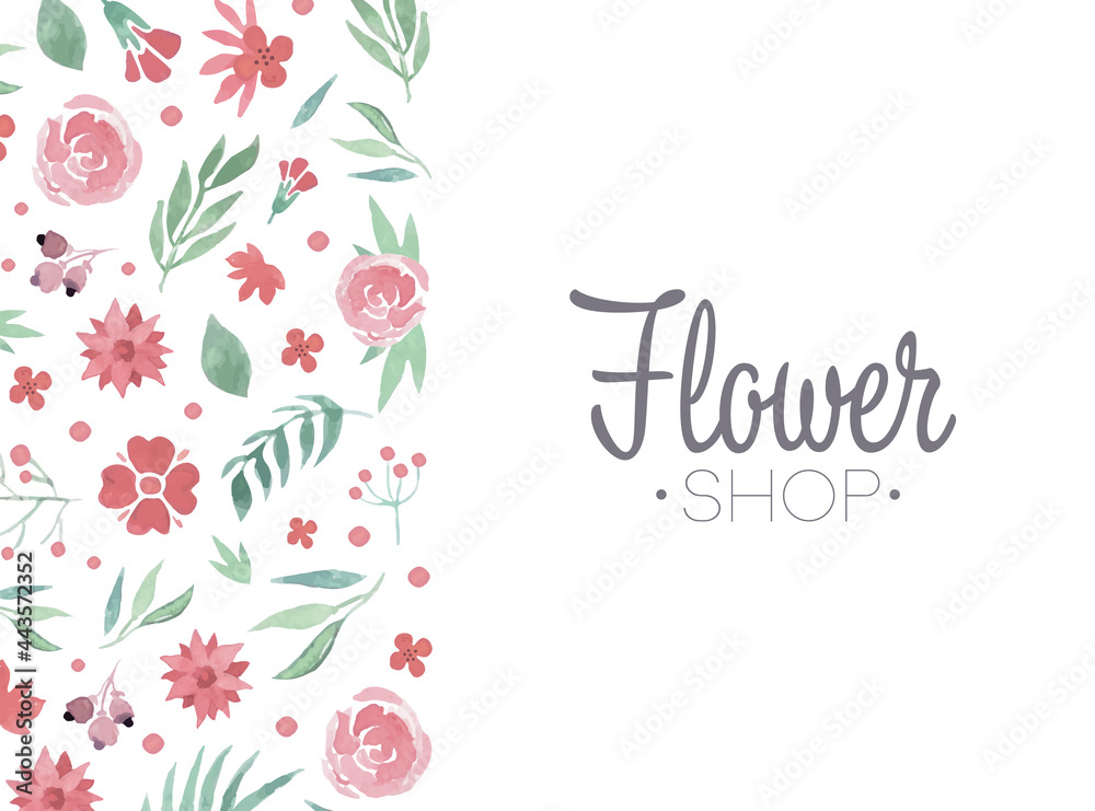 Floral Cover for Flower Shop Design Vector Template
